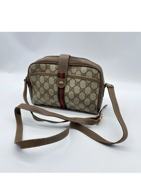 Gucci Beige GG Canvas Crossbody Bag with Web Stripe